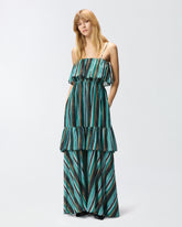 Long muslin dress with brushed striped print - | Pinko