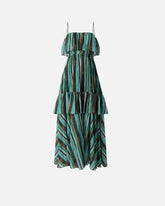 Long muslin dress with brushed striped print - | Pinko