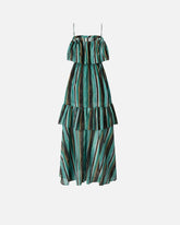 Long muslin dress with brushed striped print - | Pinko