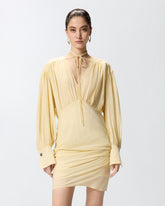 Kurzes Kleid mit langen Ärmeln und Drapierungen - | Pinko