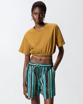 Cropped T-shirt with lace and Texan details - | Pinko