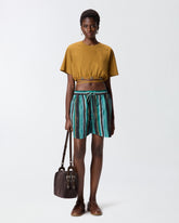 Cropped T-shirt with lace and Texan details - Orange | Pinko