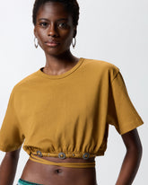 Cropped T-shirt with lace and Texan details - Orange | Pinko