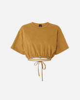 Cropped T-shirt with lace and Texan details - Orange | Pinko