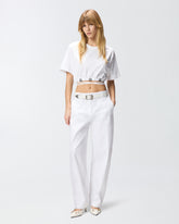 Cropped T-shirt with lace and Texan details - White | Pinko