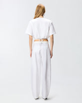 Cropped T-shirt with lace and Texan details - White | Pinko