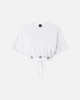 Cropped T-shirt with lace and Texan details - White | Pinko