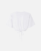 Cropped T-shirt with lace and Texan details - White | Pinko