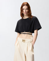 Cropped T-shirt with lace and Texan details - Black | Pinko