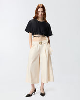 Cropped T-shirt with lace and Texan details - Black | Pinko