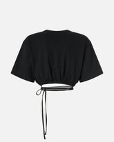 Cropped T-shirt with lace and Texan details - Black | Pinko
