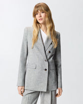Double-breasted jacket in slub linen-blend fabric - | Pinko