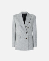 Double-breasted jacket in slub linen-blend fabric - | Pinko