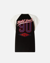 T-Shirt mit V-Ausschnitt und Aufnähern samt Logo - Mehrfarbig Schwarz-Butter | Pinko