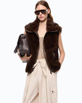 Faux fur vest with zip - Brown | Pinko