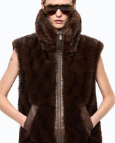 Faux fur vest with zip - Brown | Pinko
