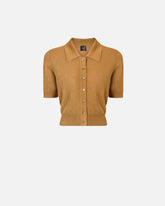 Cropped, short-sleeved cardigan with collar - | Pinko