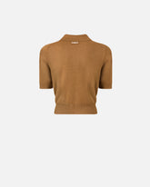 Cropped, short-sleeved cardigan with collar - | Pinko