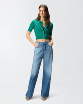 Cropped, short-sleeved cardigan with collar - | Pinko