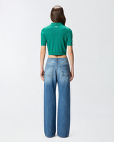 Cropped, short-sleeved cardigan with collar - | Pinko