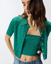 Cropped, short-sleeved cardigan with collar - | Pinko