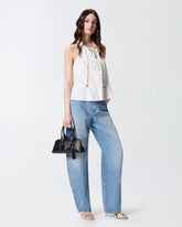 Leichtes Top mit Bändern und texanischen Details - Weiß | Pinko