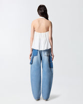 Leichtes Top mit Bändern und texanischen Details - Weiß | Pinko