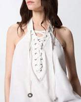 Leichtes Top mit Bändern und texanischen Details - Weiß | Pinko