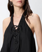 Lightweight top with laces and Texan details - Black | Pinko