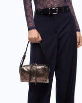 Mini crossbody Boston bag in laminated snake-print leather - | Pinko