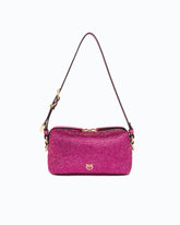 Fully rhinestoned mini suede-effect crossbody Boston bag - Pink | Pinko
