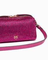 Fully rhinestoned mini suede-effect crossbody Boston bag - Pink | Pinko