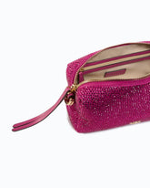 Fully rhinestoned mini suede-effect crossbody Boston bag - Pink | Pinko