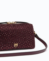 Fully rhinestoned mini suede-effect crossbody Boston bag - Dark Red | Pinko