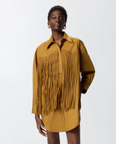Mini shirt dress with fringing - | Pinko
