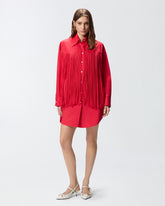Mini shirt dress with fringing - | Pinko