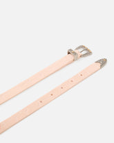Crocodile-print leather belt with Texan buckle, 1.7 cm - Beige | Pinko