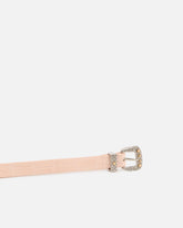 Crocodile-print leather belt with Texan buckle, 1.7 cm - Beige | Pinko