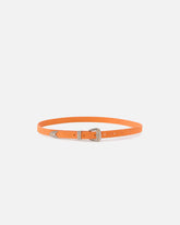 Crocodile-print leather belt with Texan buckle, 1.7 cm - Orange | Pinko
