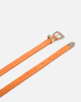 Crocodile-print leather belt with Texan buckle, 1.7 cm - Orange | Pinko