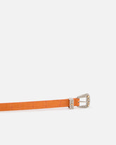Crocodile-print leather belt with Texan buckle, 1.7 cm - Orange | Pinko