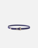 Crocodile-print leather belt with Texan buckle, 1.7 cm - Purple | Pinko