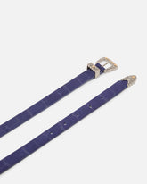 Crocodile-print leather belt with Texan buckle, 1.7 cm - Purple | Pinko