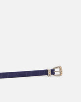 Crocodile-print leather belt with Texan buckle, 1.7 cm - Purple | Pinko