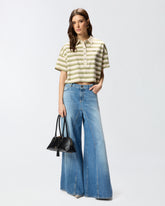 Cropped striped jersey polo with structured collar - | Pinko