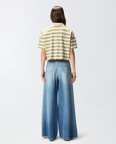 Cropped striped jersey polo with structured collar - | Pinko