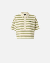 Cropped striped jersey polo with structured collar - | Pinko