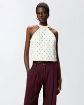 Neckholder-Top mit Rautenmuster und Strasssteinen - | Pinko