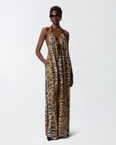 Long halterneck dress with animal print - | Pinko