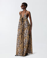 Long halterneck dress with animal print - | Pinko